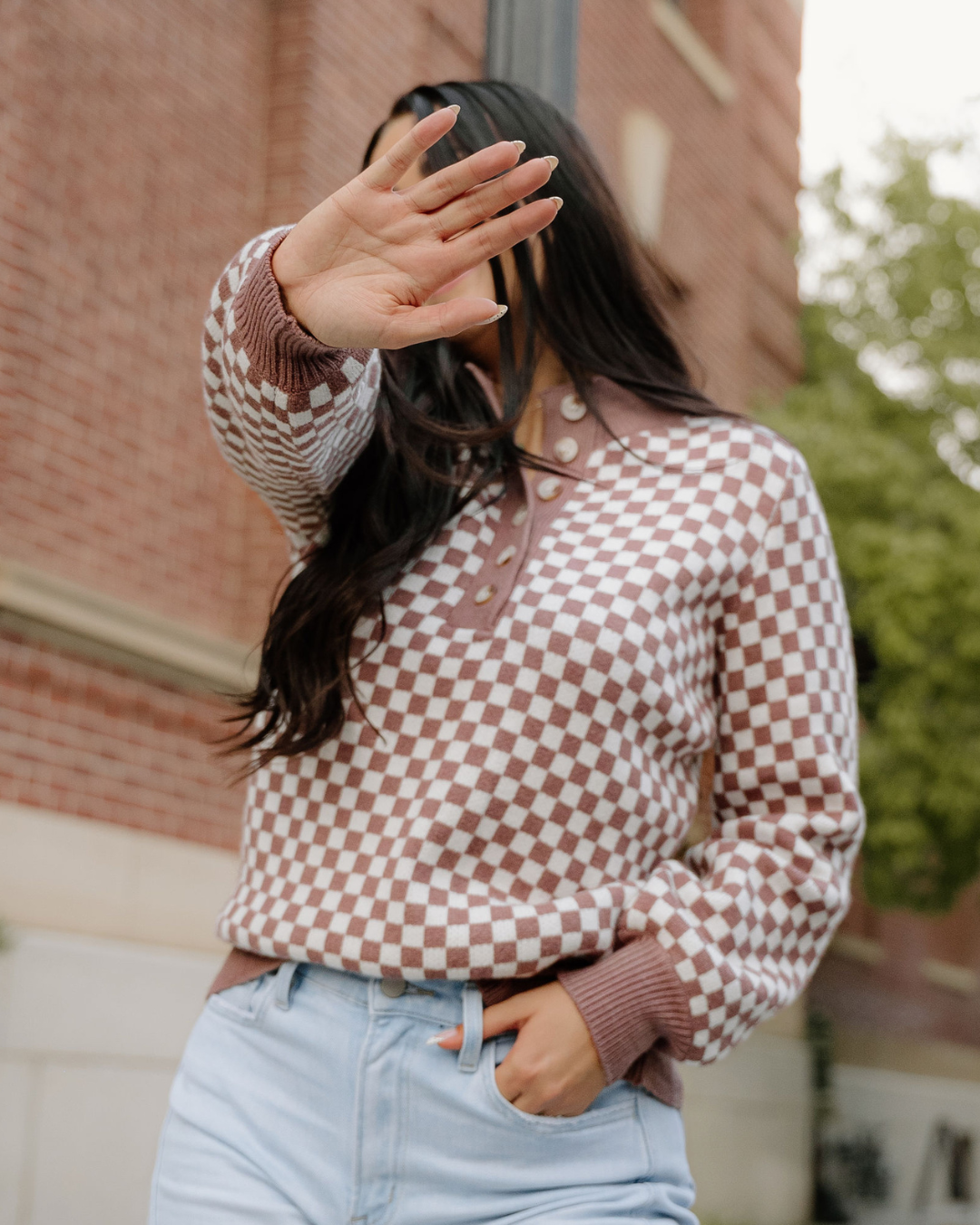 Arlo Checkered Sweater - Brown | Dropship