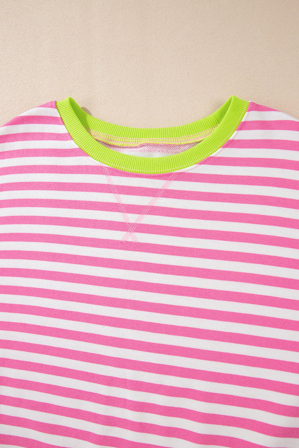 Baya Striped Contrast Trim Drop Shoulder Sweatshirt - Pink | Dropship